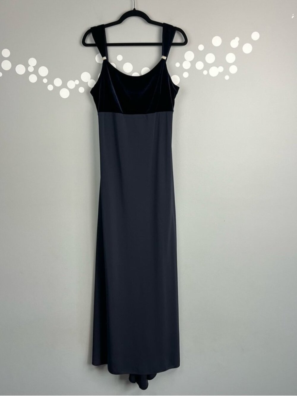 Vintage Michelangelo Velvet Formal Dress Navy Blue Rhinestone Strap Gown Size 14